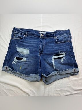KanCan Dark Blue Distressed Denim Cut Off Shorts